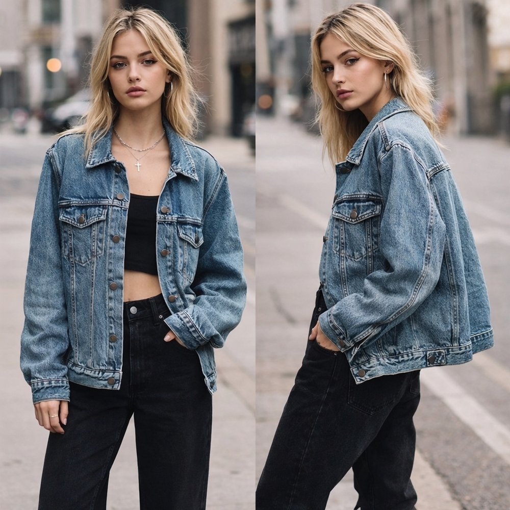 Calvin Klein Jeans VTG Women's 80's Grunge Acid Wash Stretch M‎ Jean Jacket